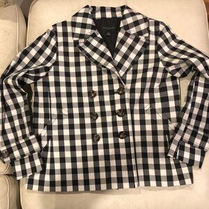 Ann Taylor NWOT black/white plaid double breasted short trench coat